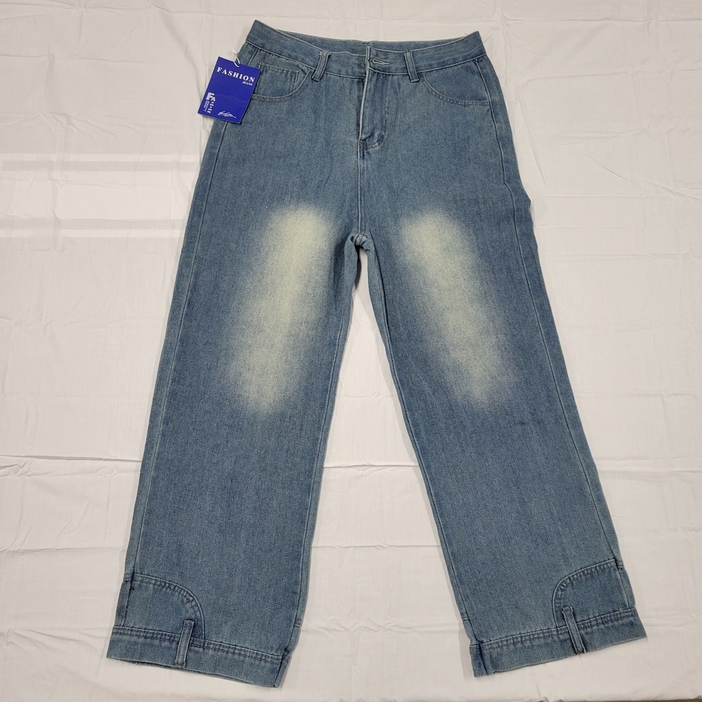 New Style Fashion upside down wide leg blue jeans size XL (waist 32) nwt